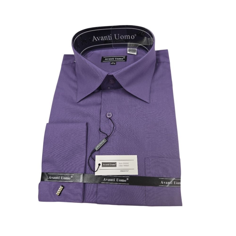 AVANTI UOMO HIGH COLLAR FRENCH CUFF WRINKLE FREE VIOLET DRESS SHIRT DN32M.